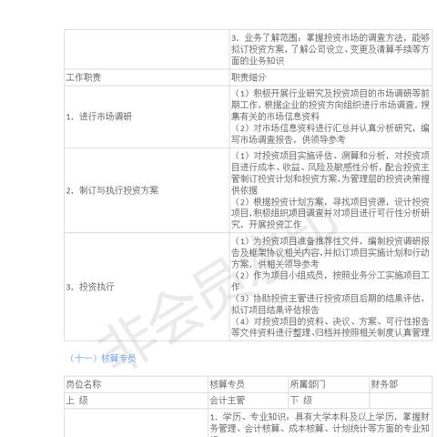 财务公司 岗位职责